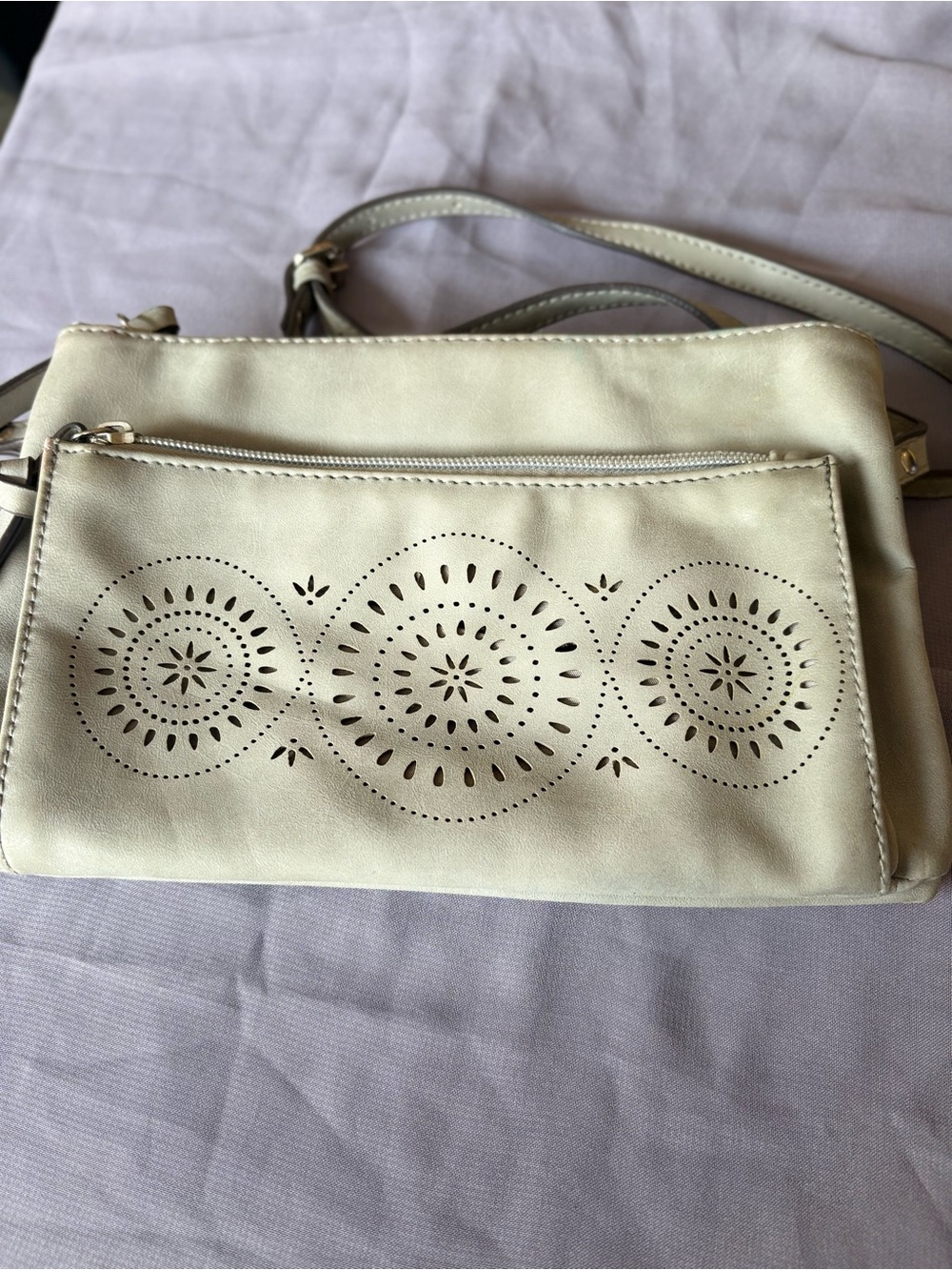 American Eagle Outfitters Cream Laser-Cut Crossbody